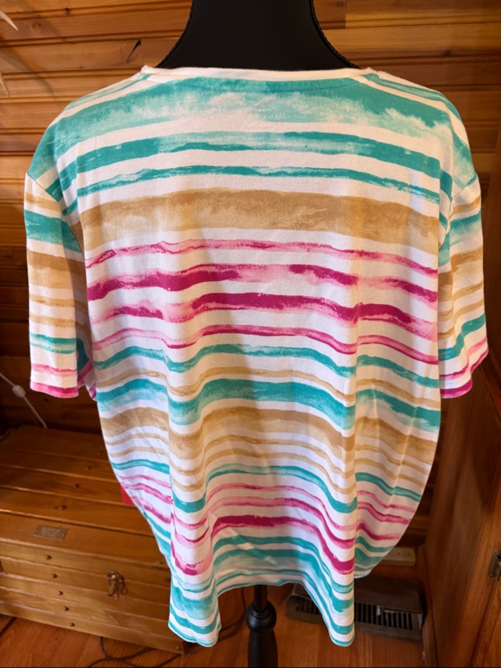 Kim Rogers Striped Short-Sleeve Tee in Teal, Pink & Tan - Picture 5 of 5